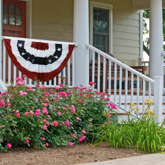 American Flag Bunting Large Pleated Fan, 1.5 X 3 Ft Patriotic Bunting Flag 4Th of July Decoration US Flag Banners Memorial Day Independence Day Fourth July Red White Blue Outdoor Decor