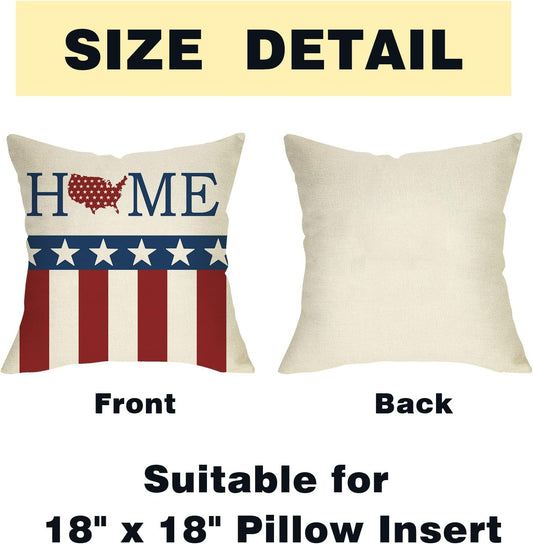 4Th of July American Patriotic Decorative Throw Pillow Cover 18X18 Set of 4, USA Star Stripe God Bless America United States Est.1776 Cushion Case for Home Decor with Liberty and Justice for All