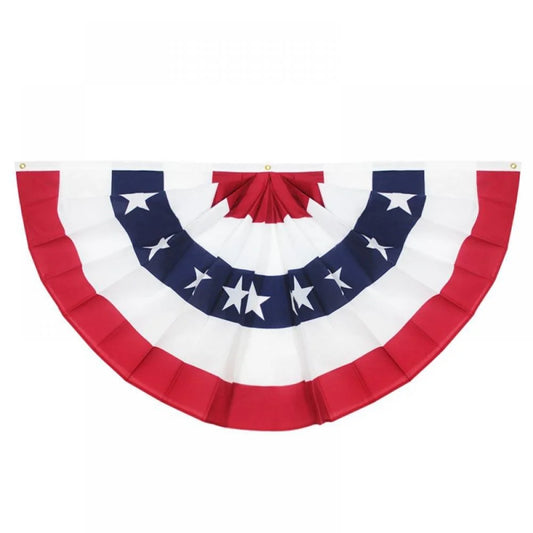 American Flag Bunting Large Pleated Fan, 1.5 X 3 Ft Patriotic Bunting Flag 4Th of July Decoration US Flag Banners Memorial Day Independence Day Fourth July Red White Blue Outdoor Decor